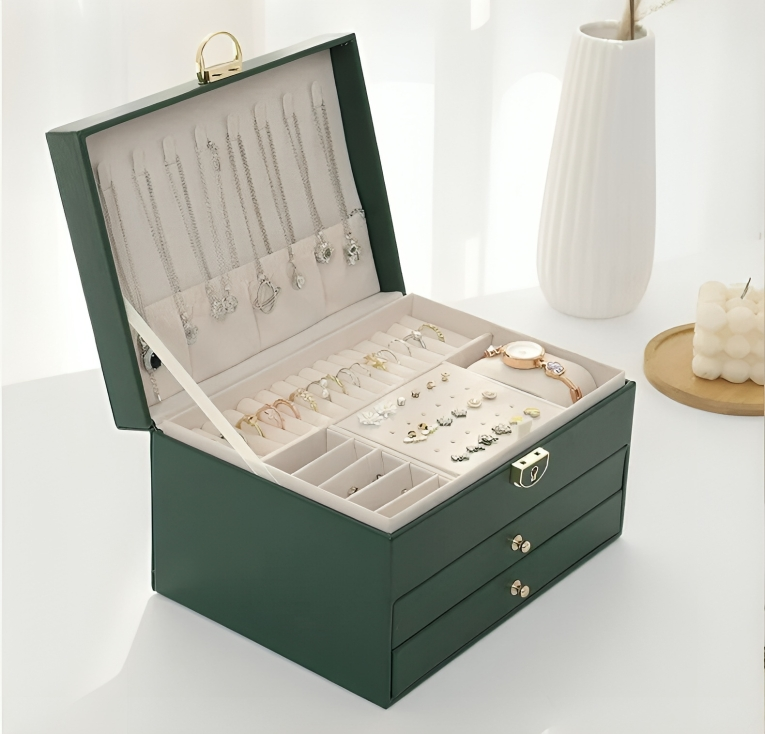 Organizador de Joyas de Lujo de Múltiples Capas – Caja de Almacenamiento Compacta con Cajones y Cerradura