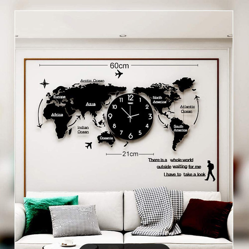 Reloj de Pared Elegante con Mapa Mundi en Diseño Retro 60cm