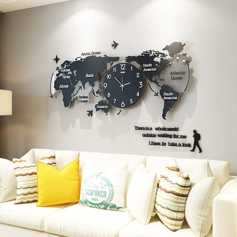 Reloj de Pared Elegante con Mapa Mundi en Diseño Retro 60cm