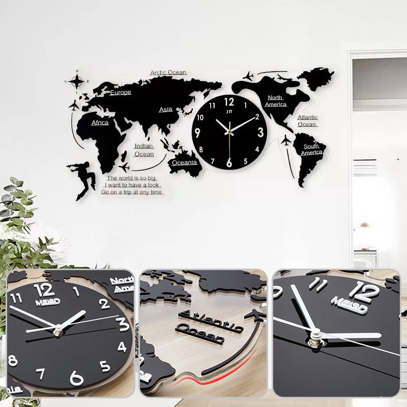 Reloj de Pared Elegante con Mapa Mundi en Diseño Retro 60cm