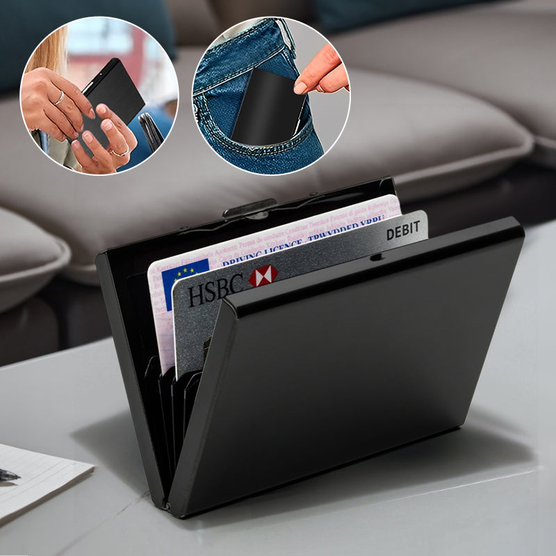 Porta tarjetas RFID de acero inoxidable para hombres y mujeres
