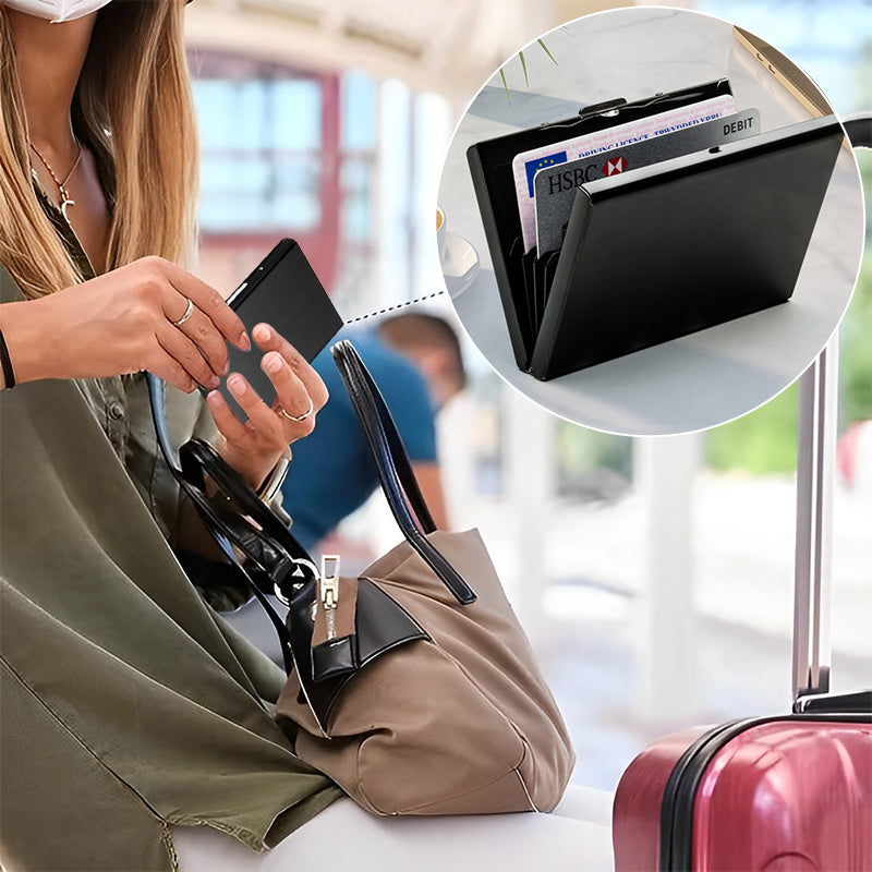 Porta tarjetas RFID de acero inoxidable para hombres y mujeres