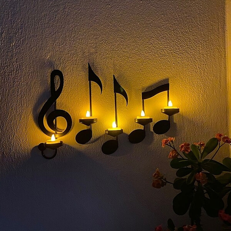 Candelabro de Música en Metal Montado en la Pared Negro