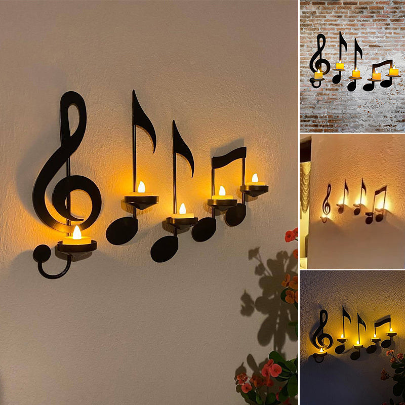 Candelabro de Música en Metal Montado en la Pared Negro