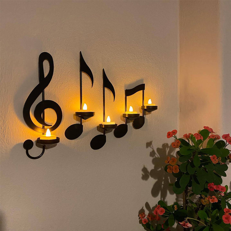 Candelabro de Música en Metal Montado en la Pared Negro