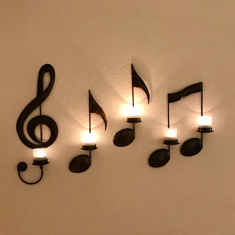 Candelabro de Música en Metal Montado en la Pared Negro
