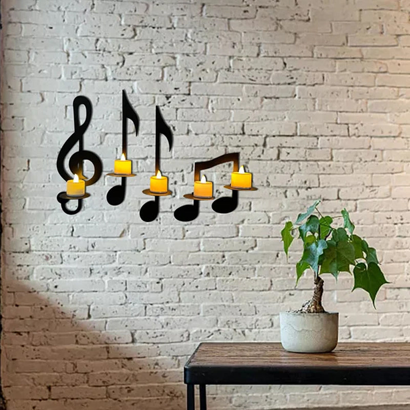 Candelabro de Música en Metal Montado en la Pared Negro