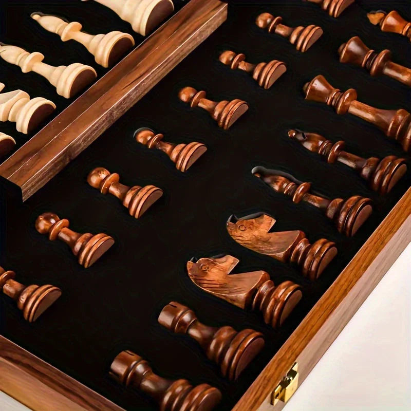 Tablero de Ajedrez Premium y Piezas de Madera con Reinas Extra