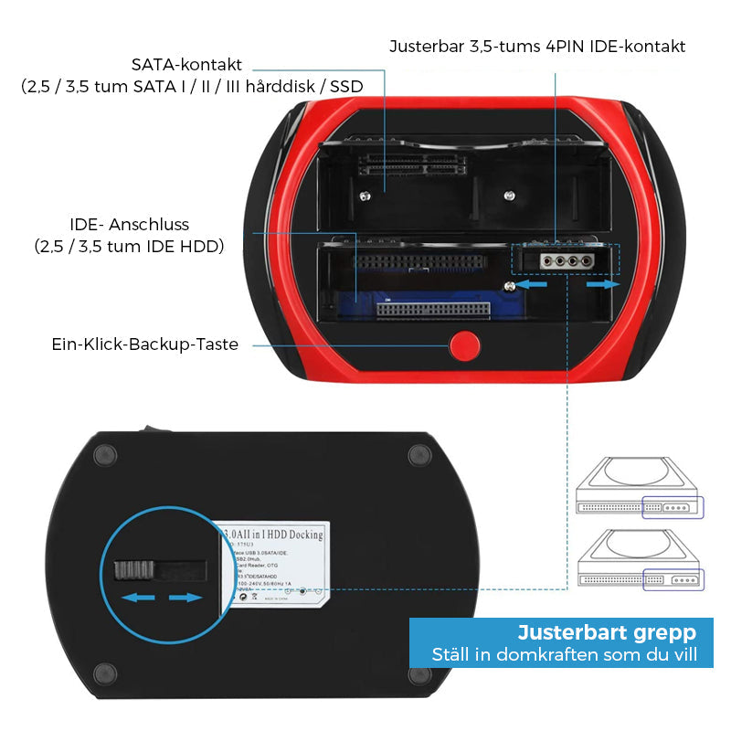 Estación de acoplamiento para disco duro con soporte USB e IDE/SATA