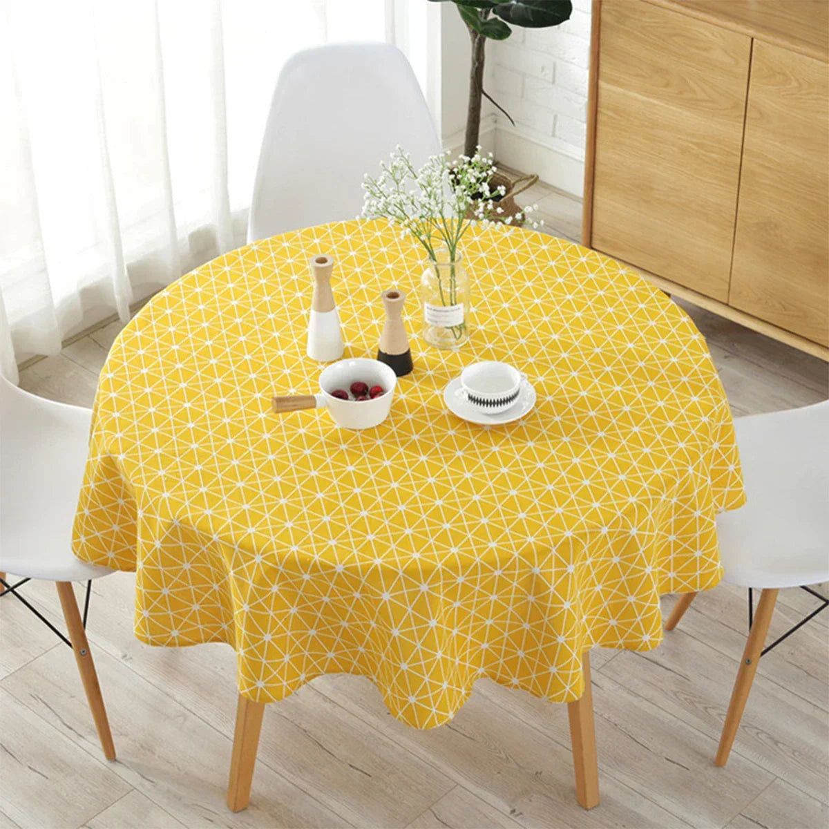 Mantel Redondo con Patrón de Espiga para Decoración de Mesa Elegante
