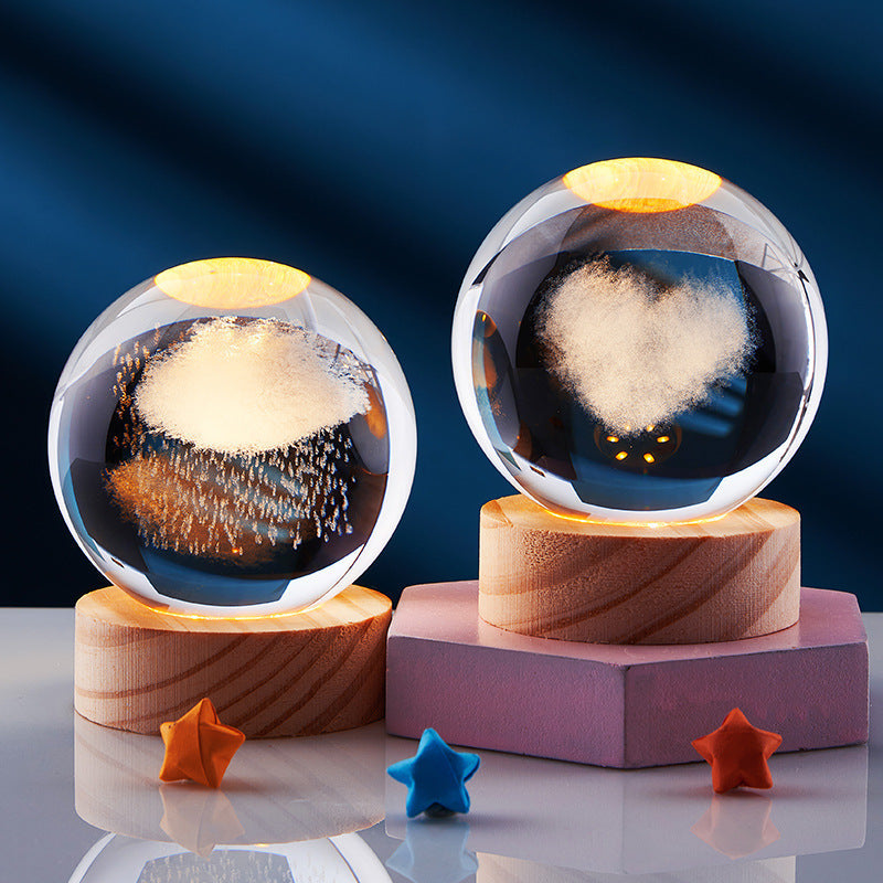Lámpara de Cristal LED con Base de Madera