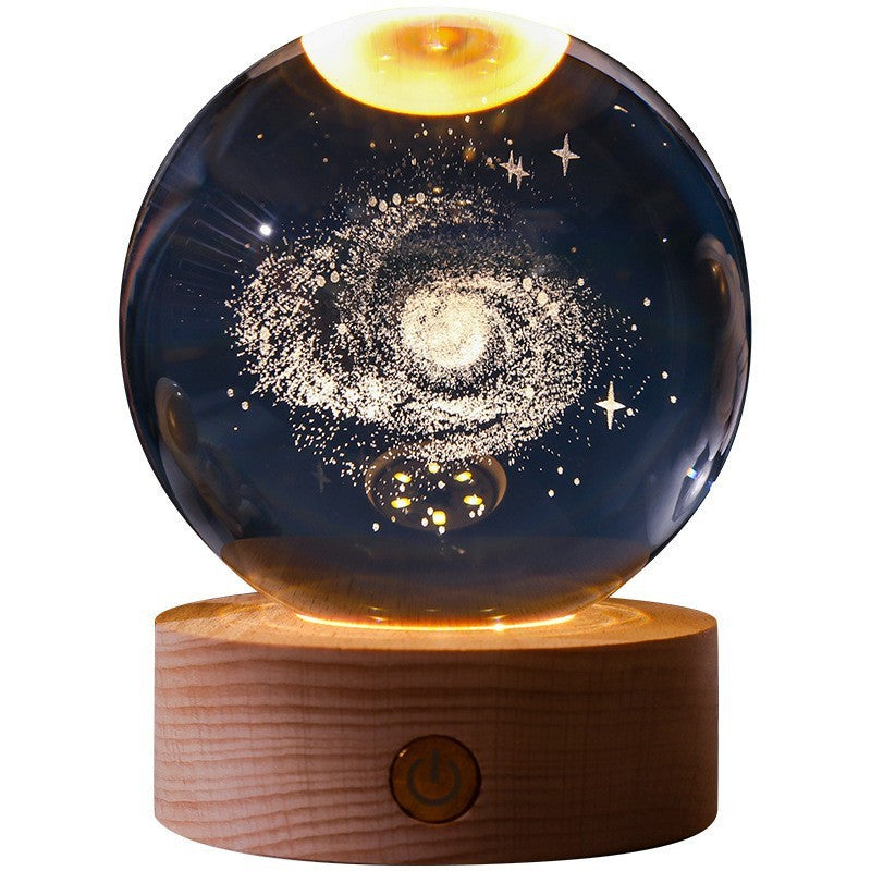 Lámpara de Cristal LED con Base de Madera
