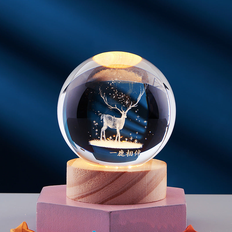 Lámpara de Cristal LED con Base de Madera