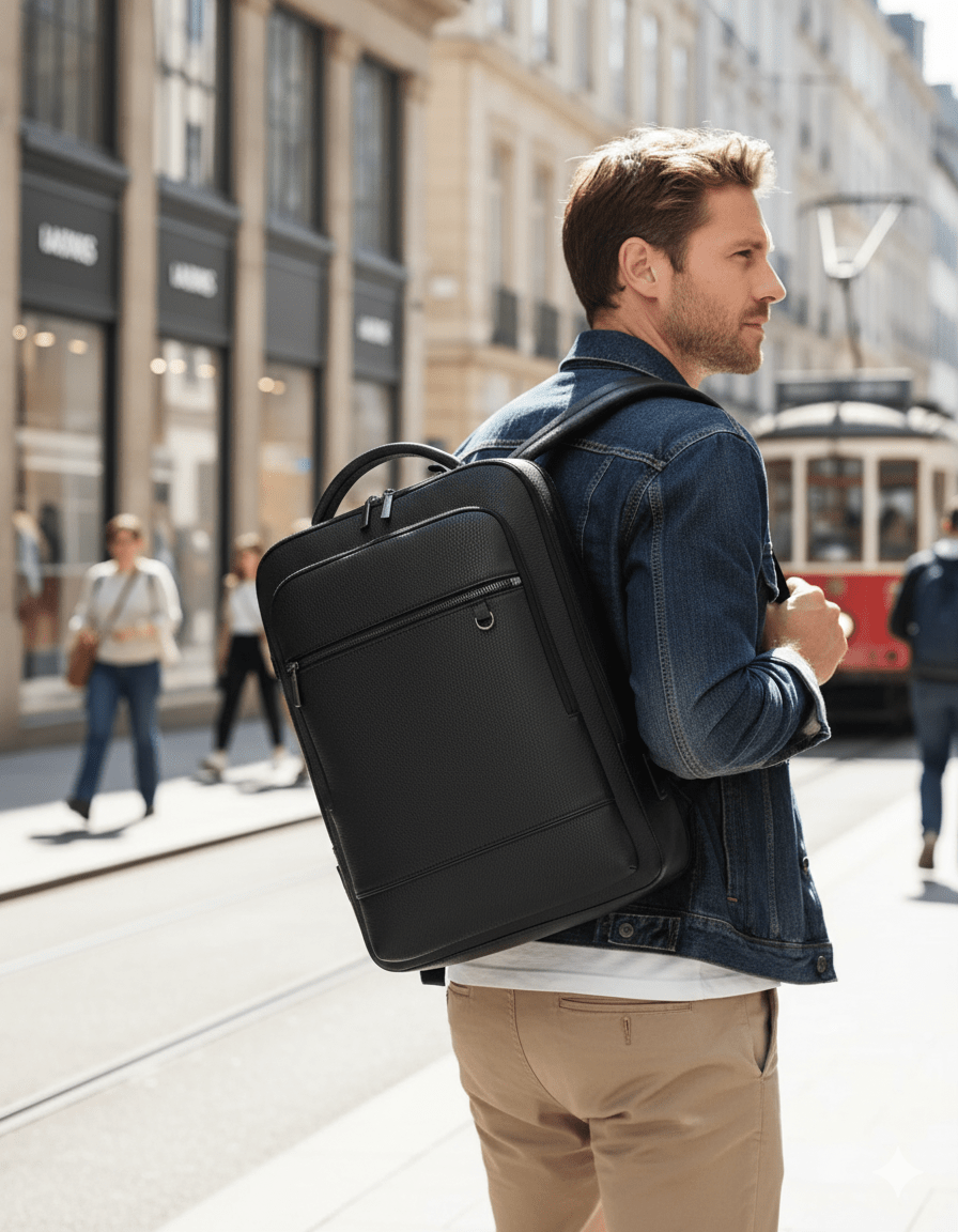 BowLift | EXECUTREK – Mochila de Cuero Elegante para Laptop con Puerto USB
