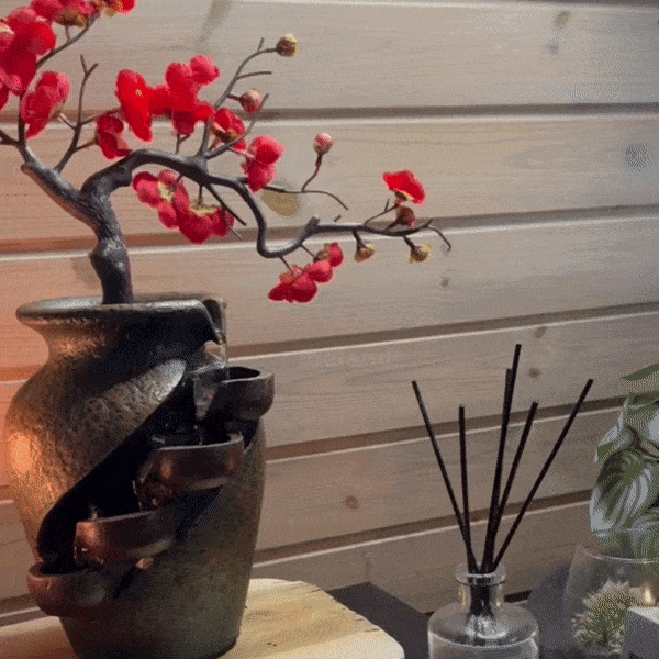 Jarrón de Agua Zen Blossom - Decoración de Bonzai Relajante con Fuente