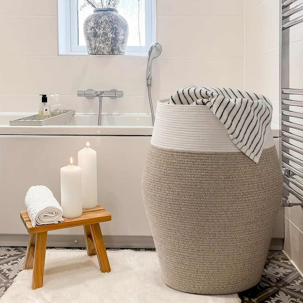 Cesta de Ropa de Mimbre Tejida Grande – Práctica y Elegante para Cualquier Espacio de Lavado