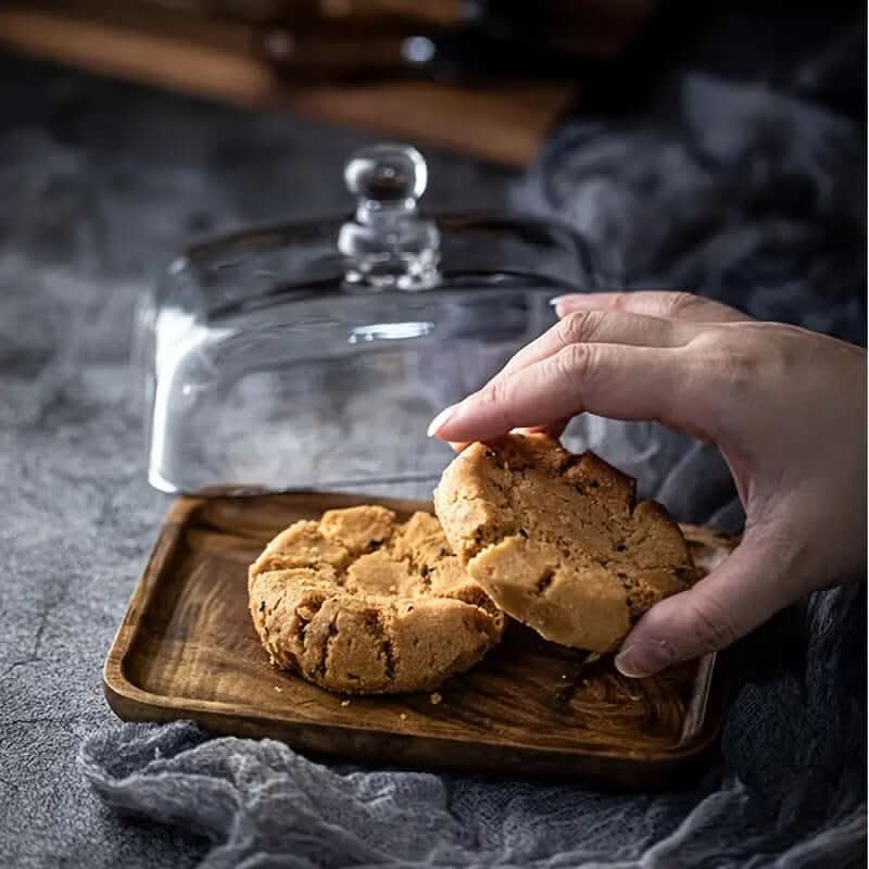 Lisslune | Plato de Mantequilla de Madera con Tapa de Vidrio – Vajilla Elegante