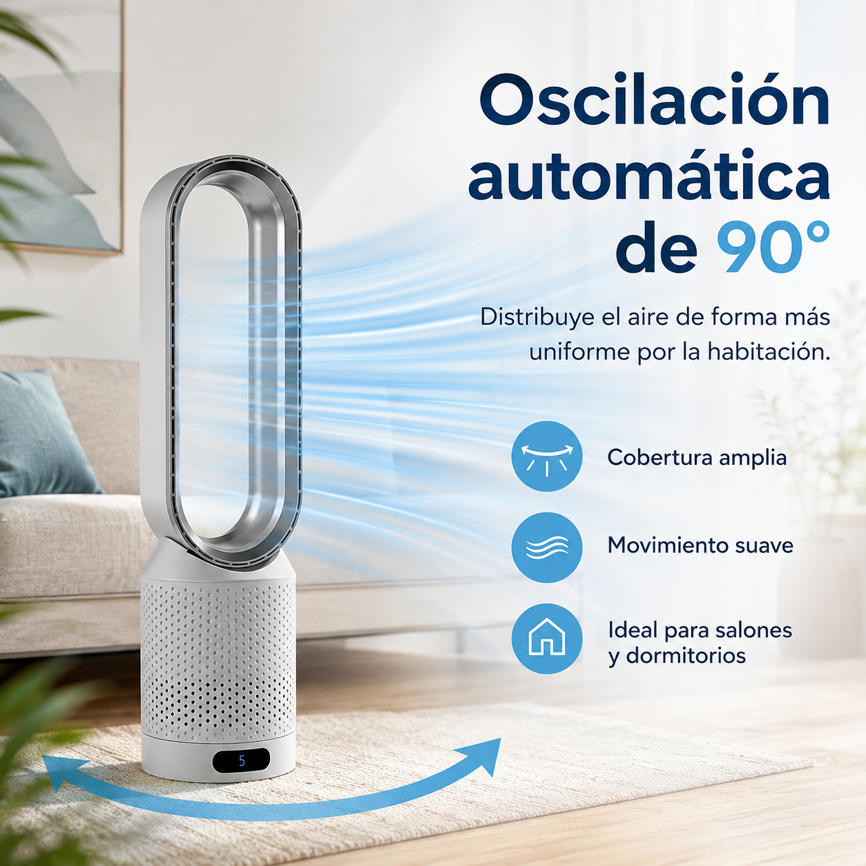 Airpure | Enfriador de aire 3-en-1 con purificador de aire | Oscilación y LED táctil