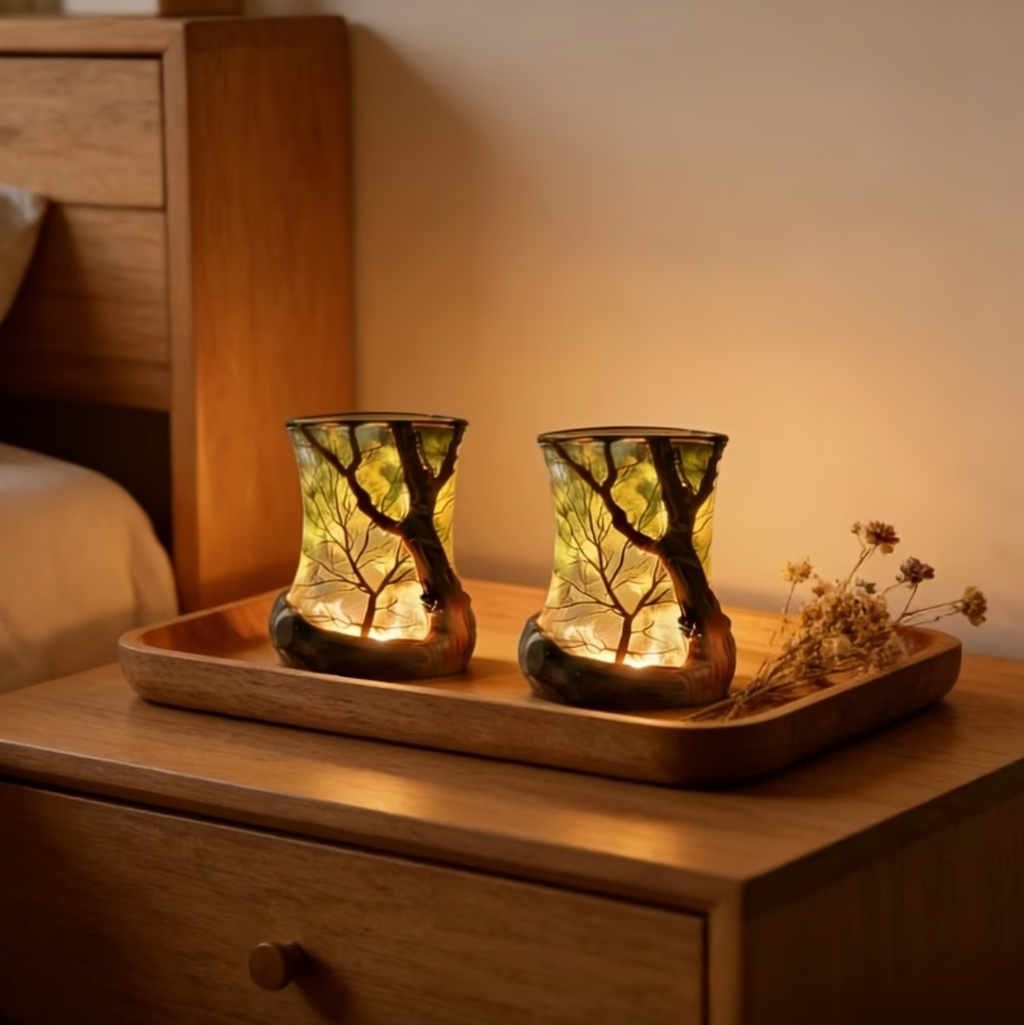 Lámpara de Mesa Diseño Bosque Con Luz LED Cálida