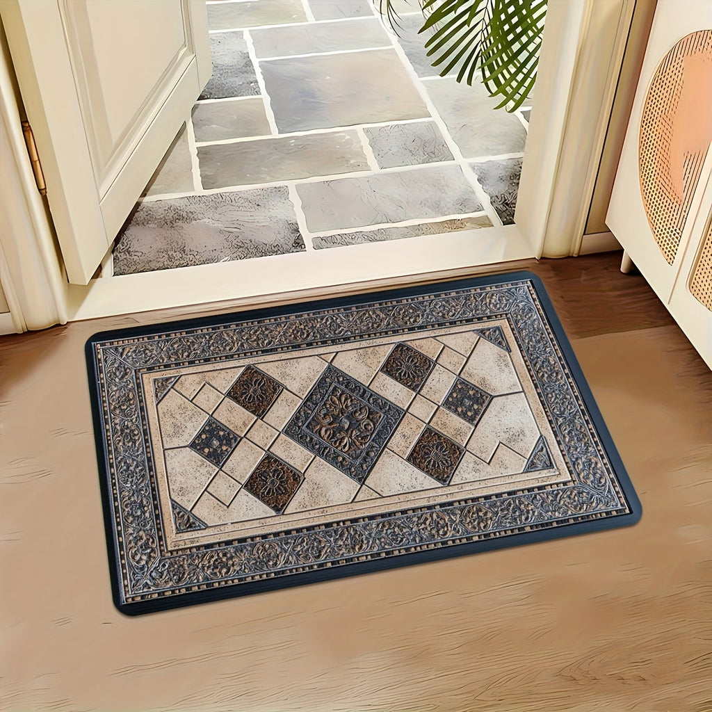 STYLEHAVEN - Alfombrilla de Entrada Lavable a Máquina con Borde Geométrico