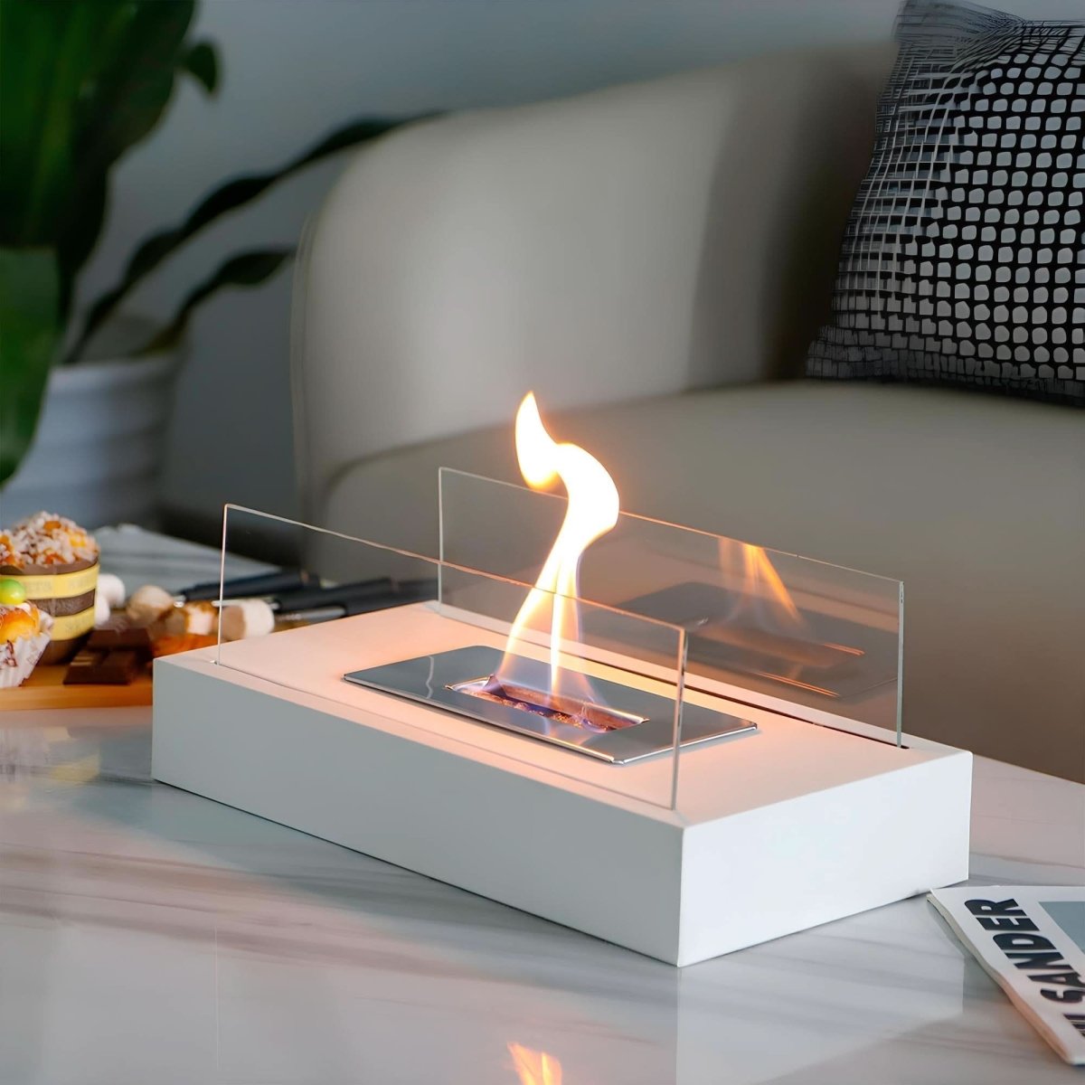 FLAMEGLOW – Chimenea de mesa portátil de bioetanol para un ambiente de llamas elegante