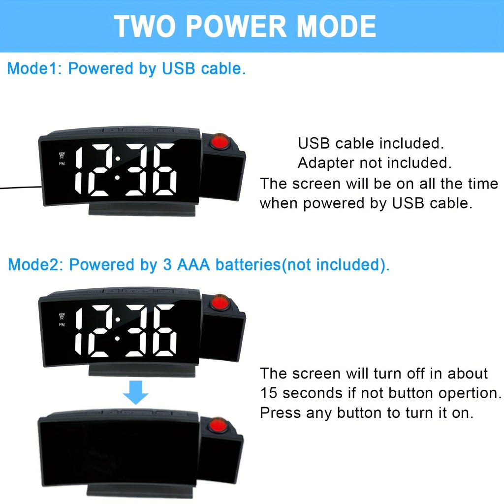 Despertador Digital Proyector – Pantalla LED y Función de Snooze con Brillo Ajustable