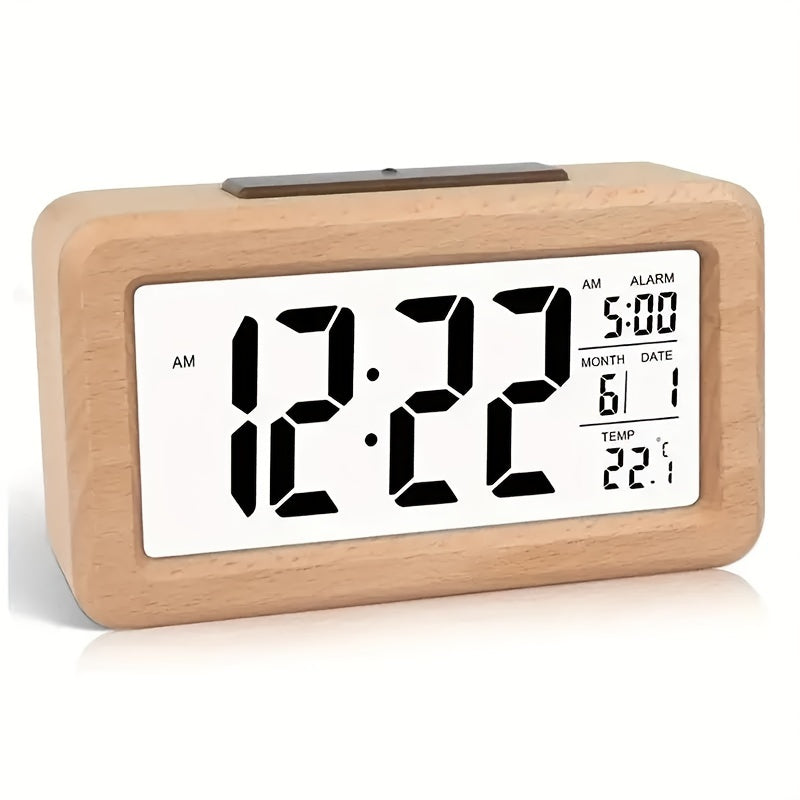Reloj Despertador Digital de Madera – Pantalla LED con Temperatura y Fecha