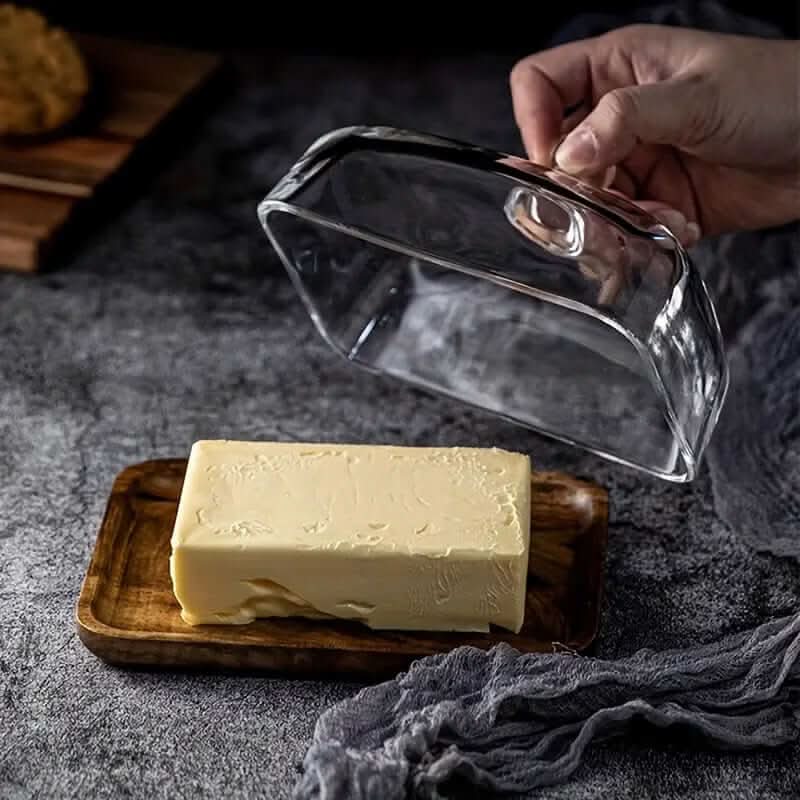 Lisslune | Plato de Mantequilla de Madera con Tapa de Vidrio – Vajilla Elegante