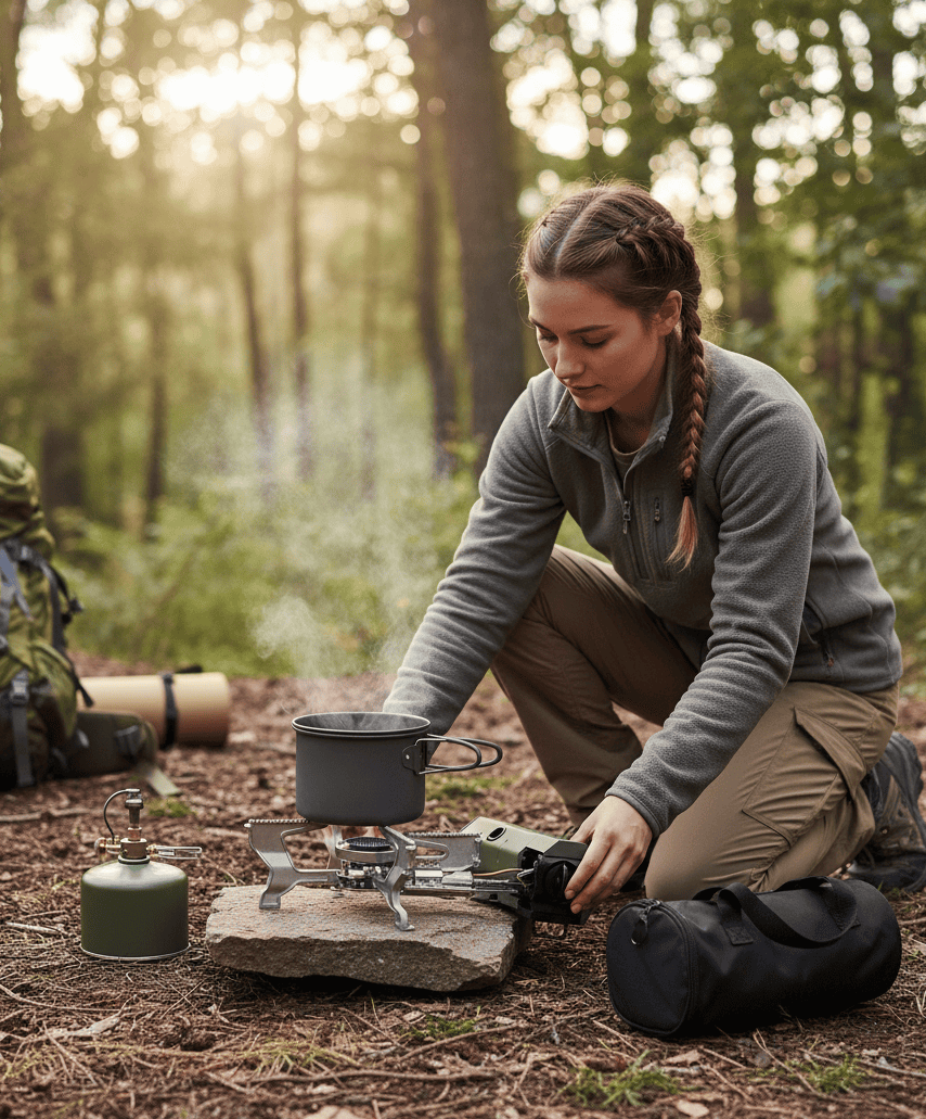 Lisslune | FLAMECAMP – Estufa de Camping de Butano Portátil con Bolsa de Almacenamiento y Botella de Gas