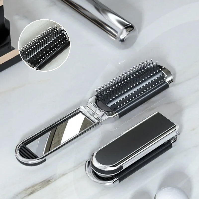 Espejo de Viaje MirrorFlex con Cepillo para el Cabello | Plegable y Compacto | Estilo Práctico en Movimiento