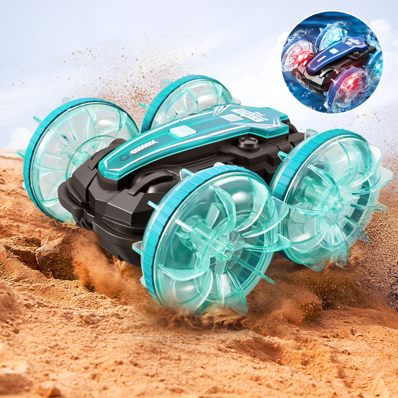 Coche de acrobacias RC para tierra y agua con 2 controles remotos