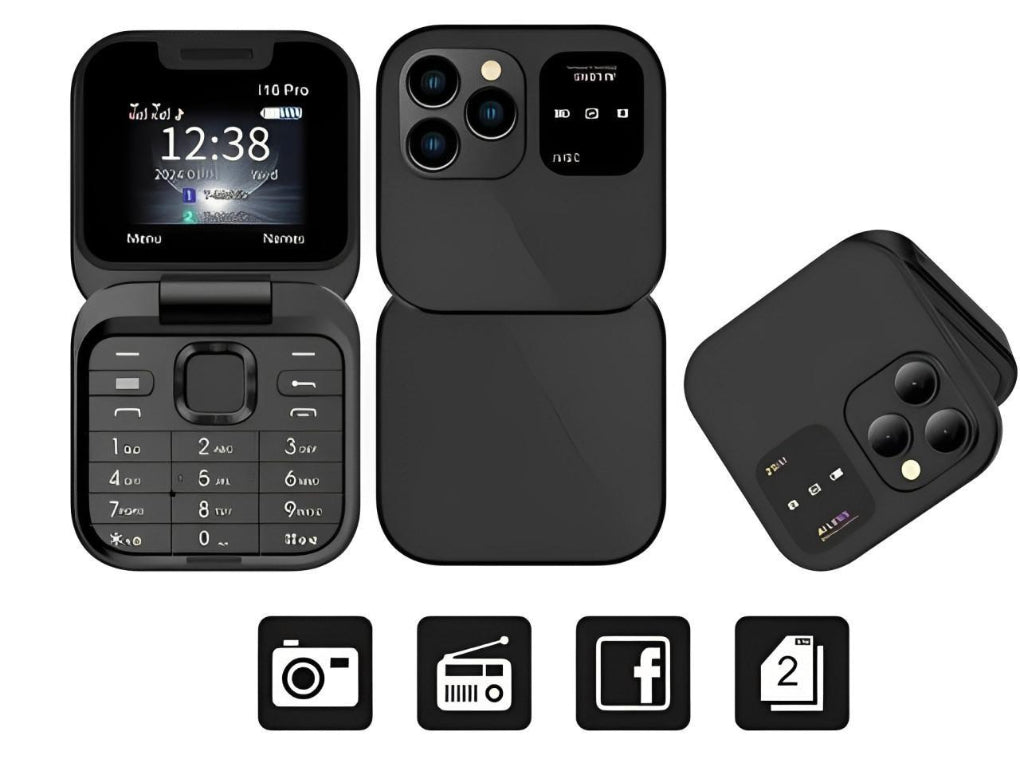 Teléfono plegable con doble tarjeta SIM, cámara HD y radio FM