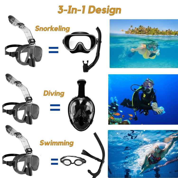 Máscara de Snorkel Plegable ProDive con Visión de 180° para Deportes Acuáticos