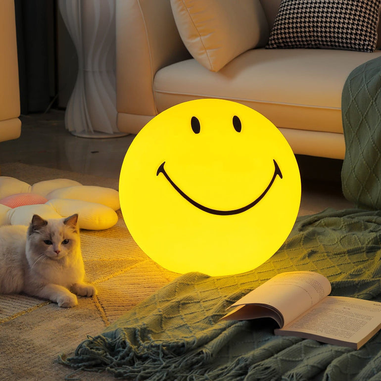 Lámpara de Mesa LED Sonriente Amarilla - Decoración para Habitaciones Infantiles Regulable