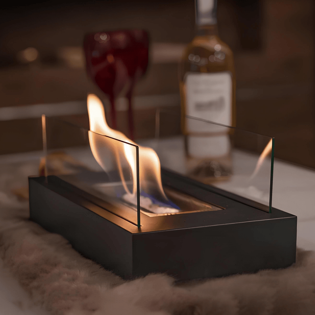 FLAMEGLOW – Chimenea de mesa portátil de bioetanol para un ambiente de llamas elegante