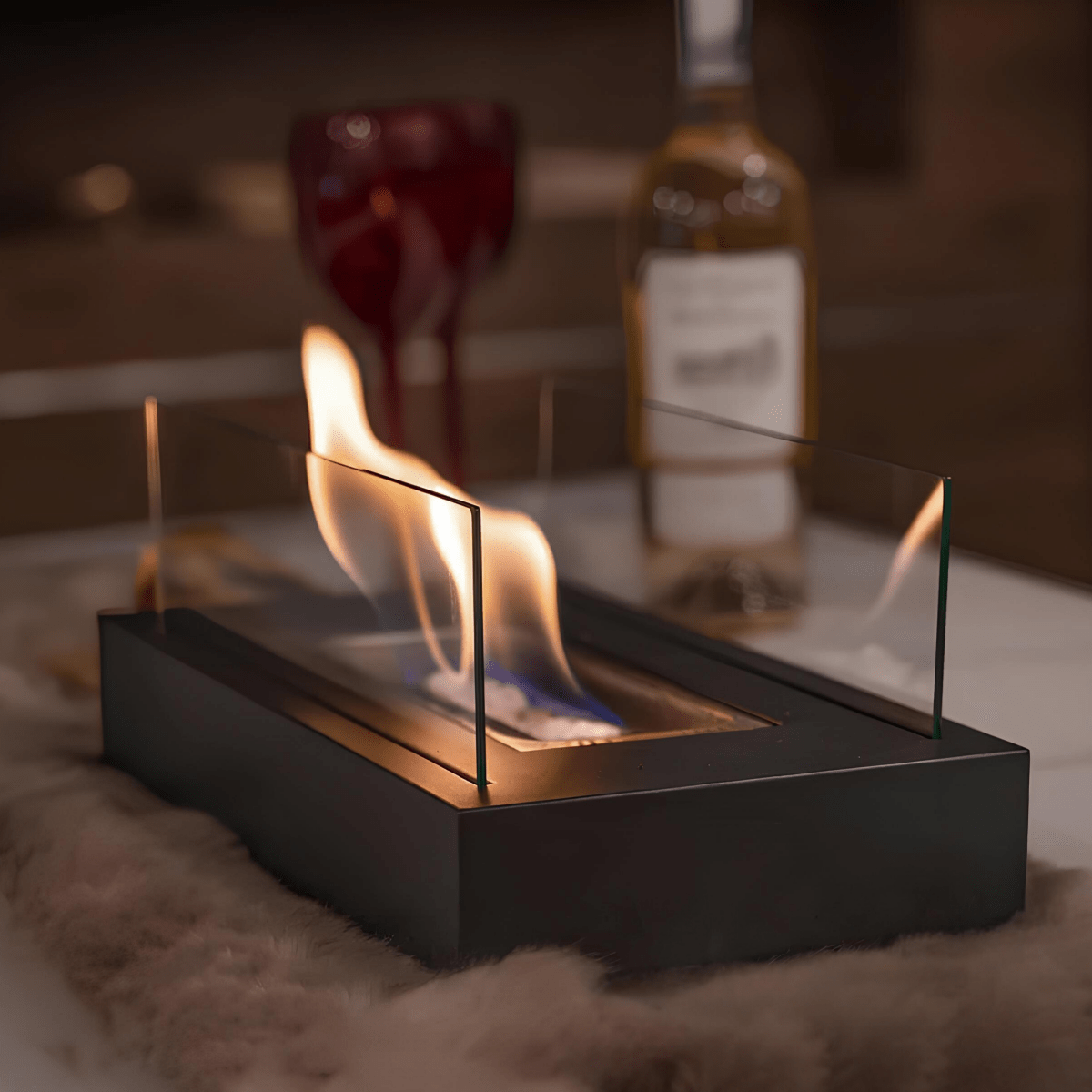 FLAMEGLOW – Chimenea de mesa portátil de bioetanol para un ambiente de llamas elegante