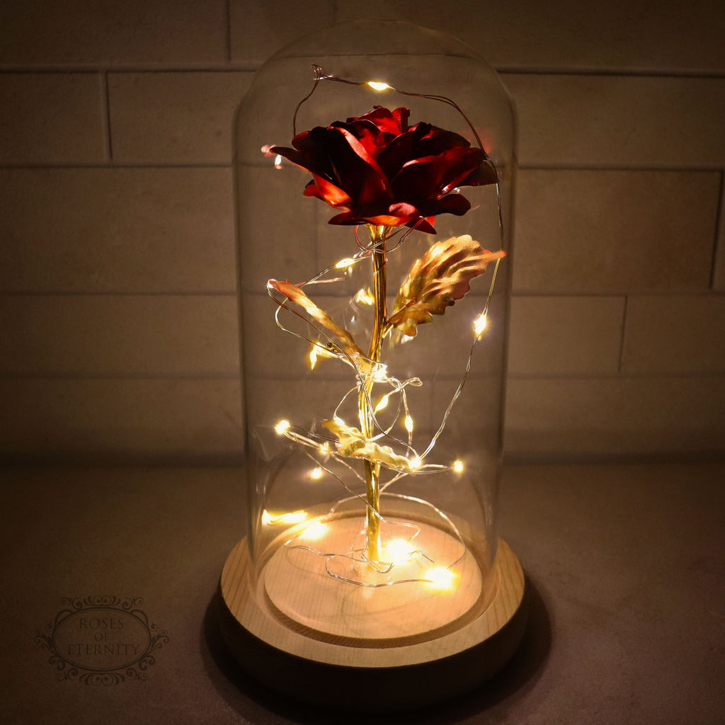 Rosa Eterna | Rosa Dorada en Campana de Vidrio con Iluminación LED