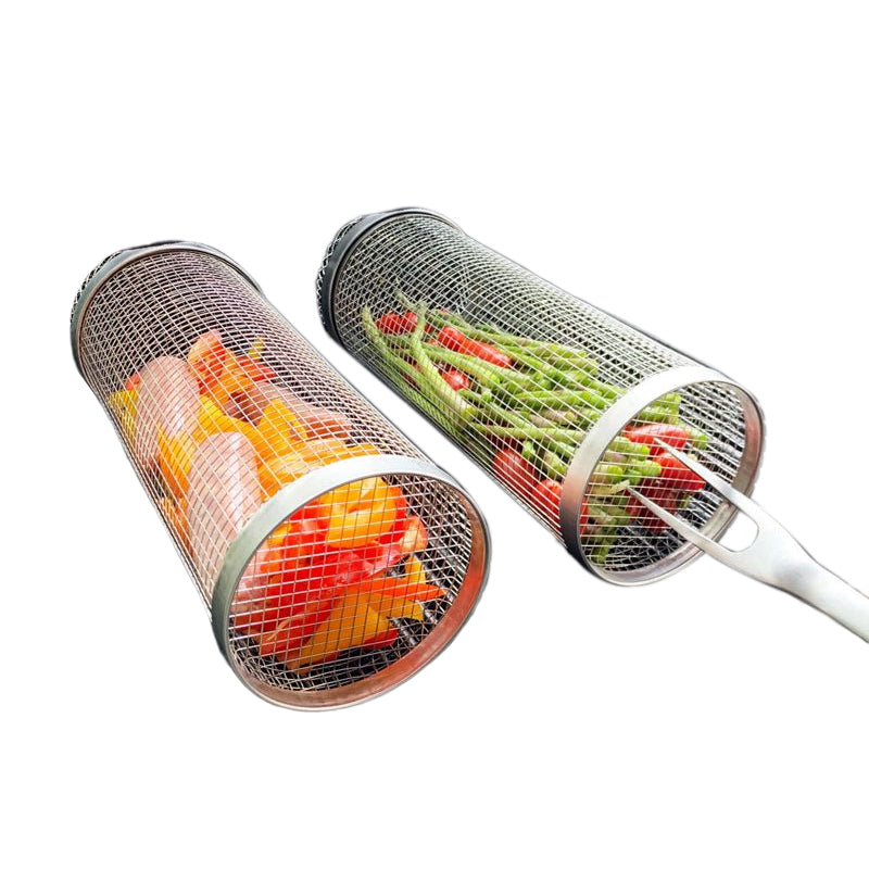 Cesta de Parrilla de Acero Inoxidable - Rotativa 360° para Cocción Uniforme