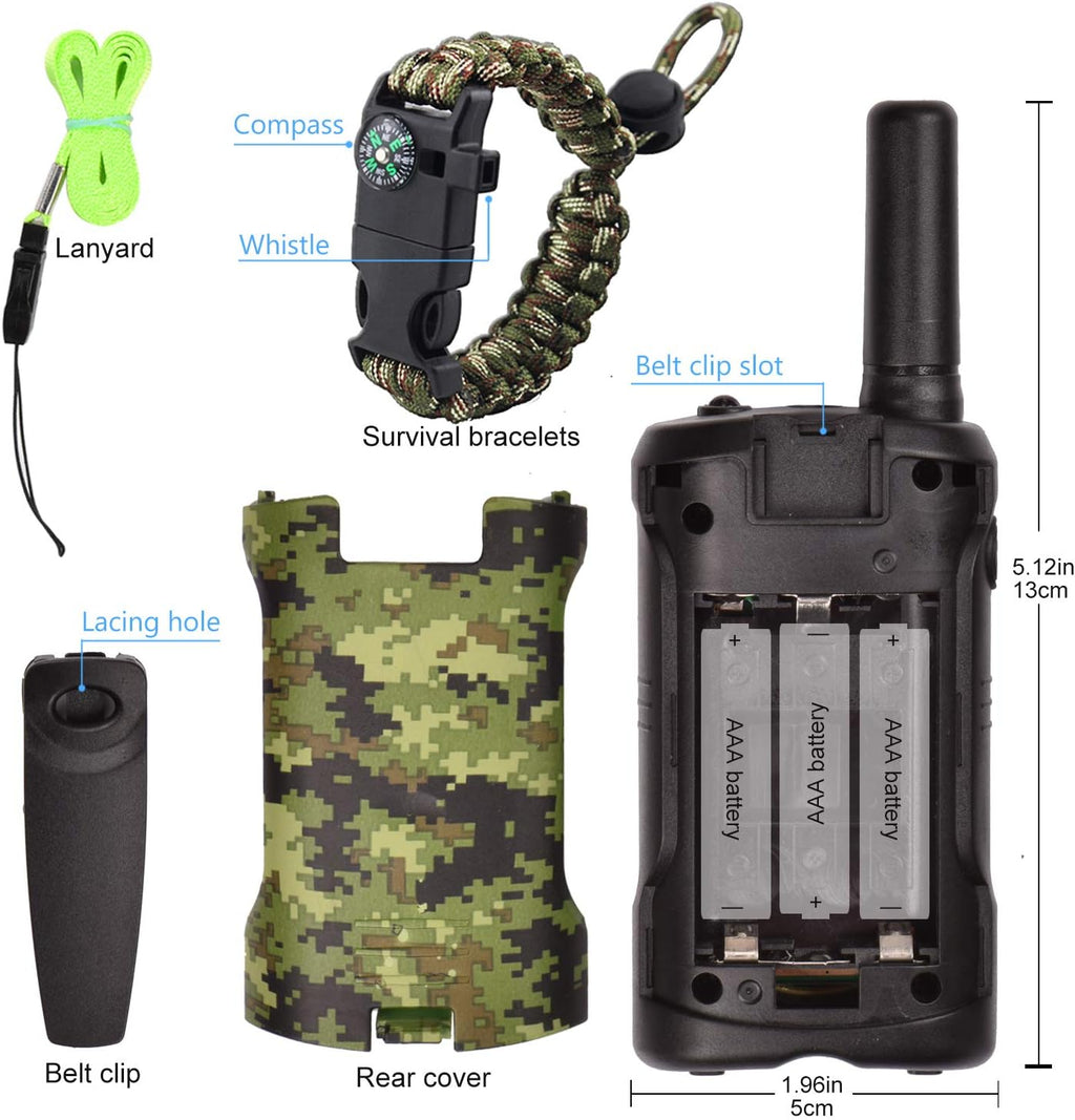 Walkie Talkies para Niños | 22 Canales | Alcance de 5 km | Camo Verde