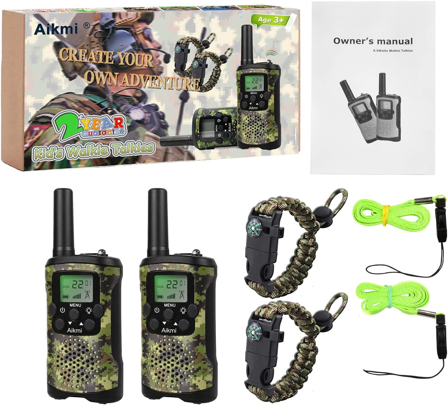 Walkie Talkies para Niños | 22 Canales | Alcance de 5 km | Camo Verde