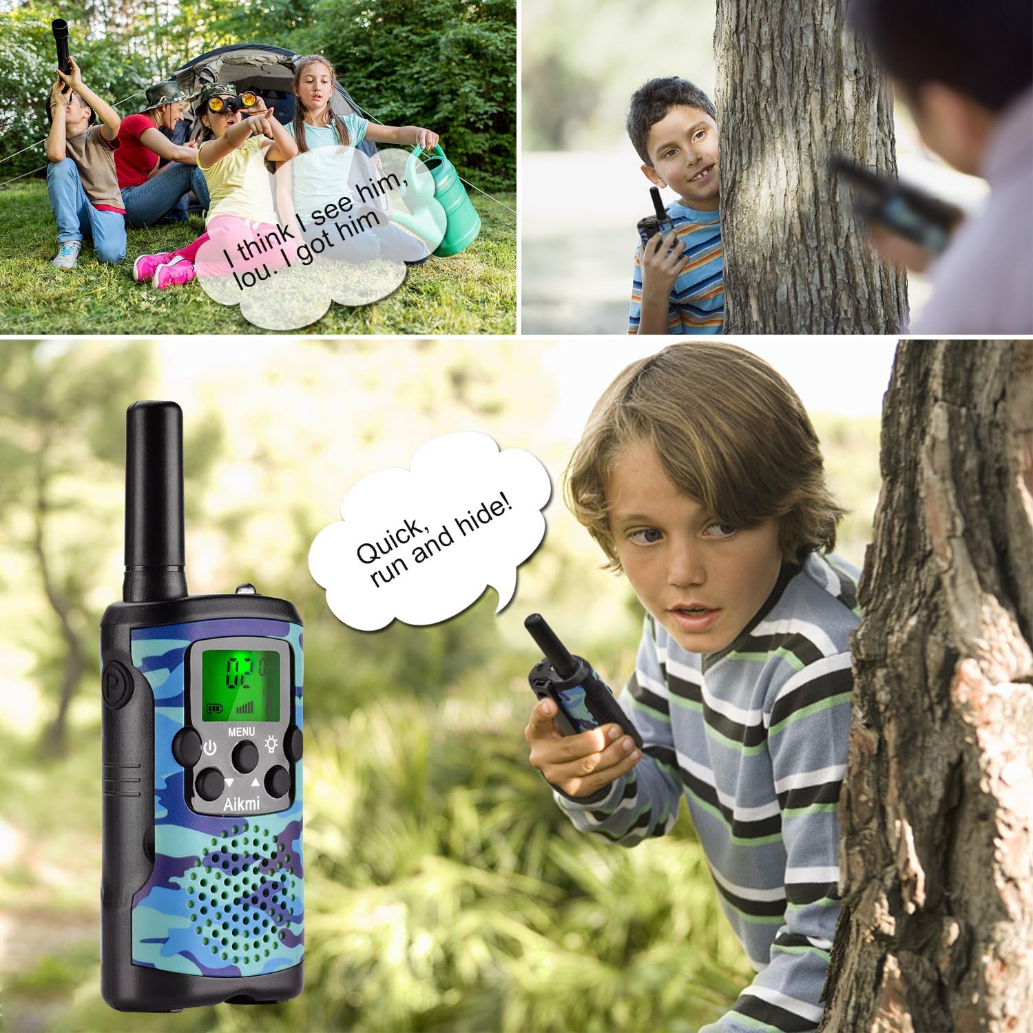Walkie Talkies para Niños | 22 Canales | Alcance de 5 km | Camo Verde