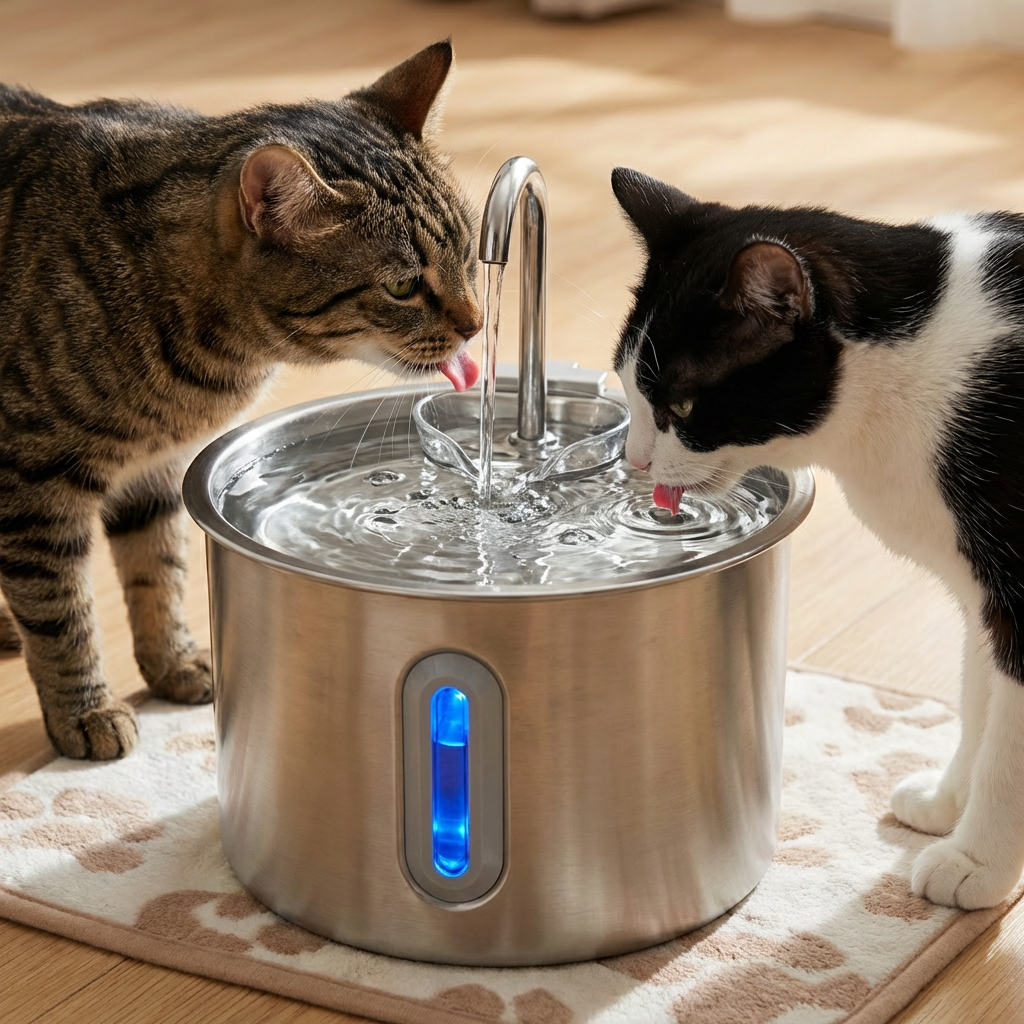 Fuente de agua de acero inoxidable para gatos y perros pequeños
