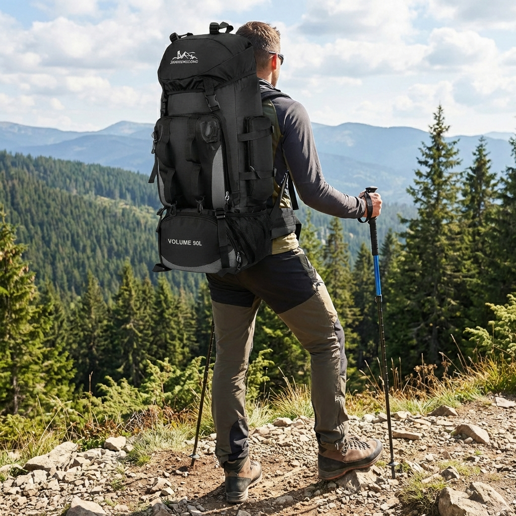 Mochila de senderismo ultraligera impermeable de 90L