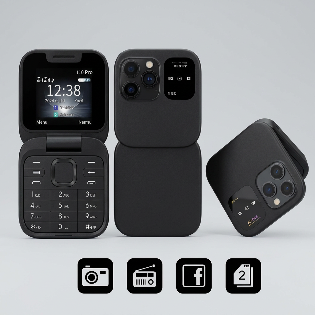 Teléfono plegable con doble tarjeta SIM, cámara HD y radio FM