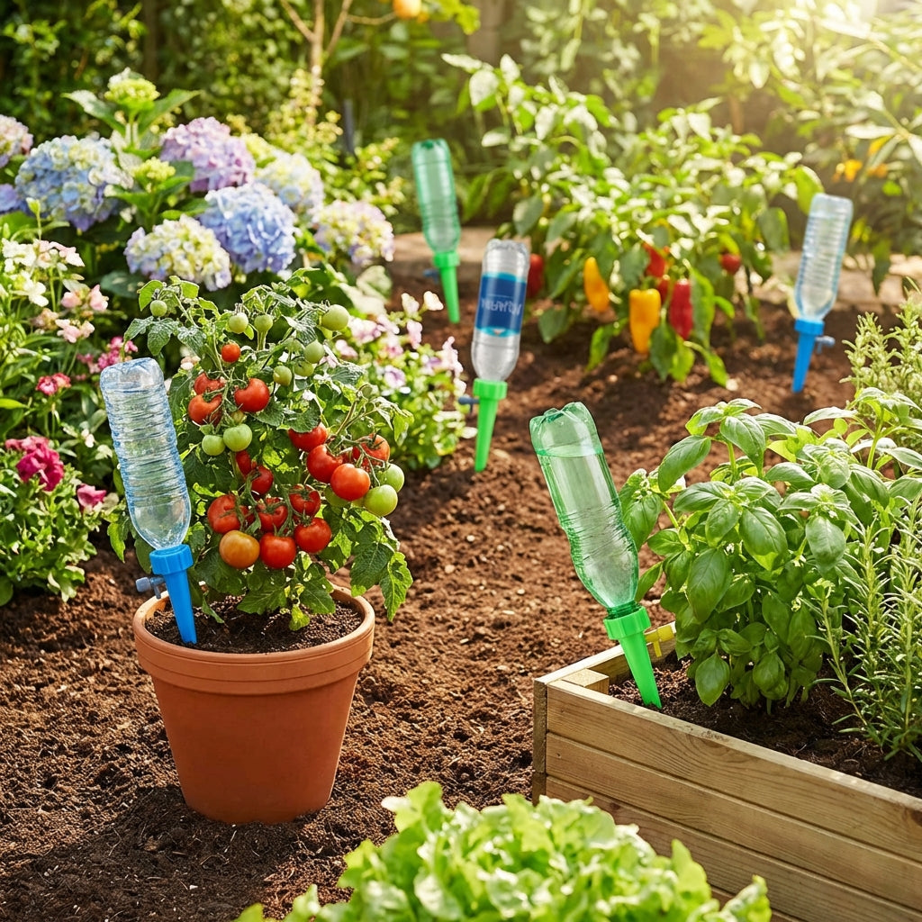 Puntas de riego automáticas para plantas (paquete de 12) – Ayuda de riego ajustable para el jardín