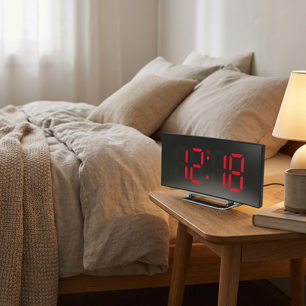 Reloj despertador digital LED curvo de estilo moderno