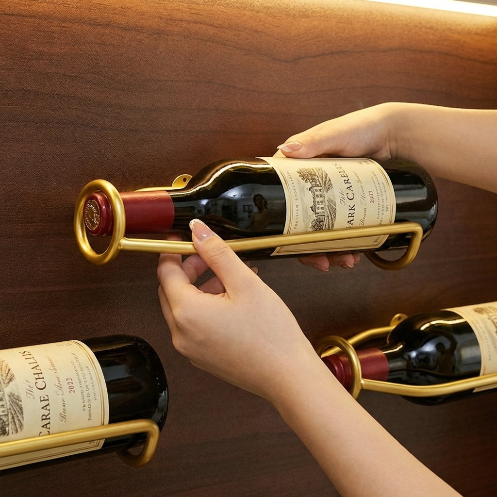 Juego de 5 estantes de vino de hierro montados en la pared elegantes