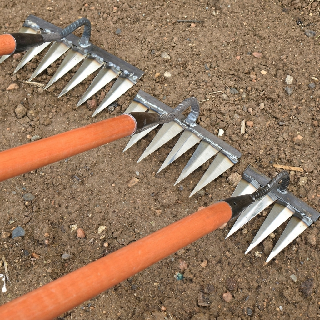 Herramienta de jardín práctica con rastrillo de 7 dientes