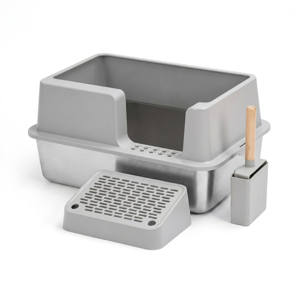 Caja de arena cerrada para gatos de acero inoxidable