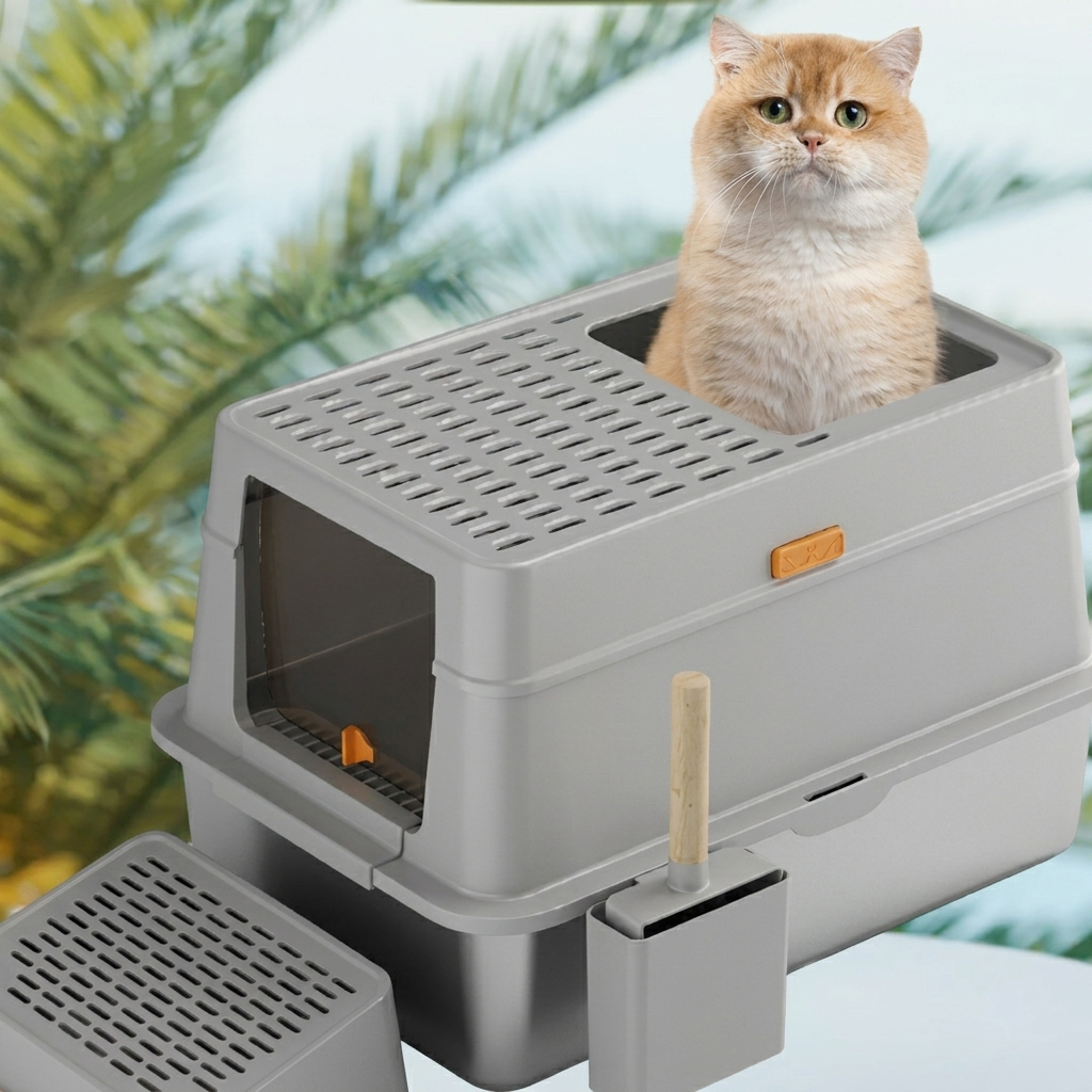 Caja de arena cerrada para gatos de acero inoxidable